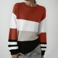 thumbnail image 2 of larppty Womens Sweaters Striped Fall Winter Outfits 2025 Crewneck Color Block Pullover Fashion Clothes (Brick Red, 4XL), 2 of 5