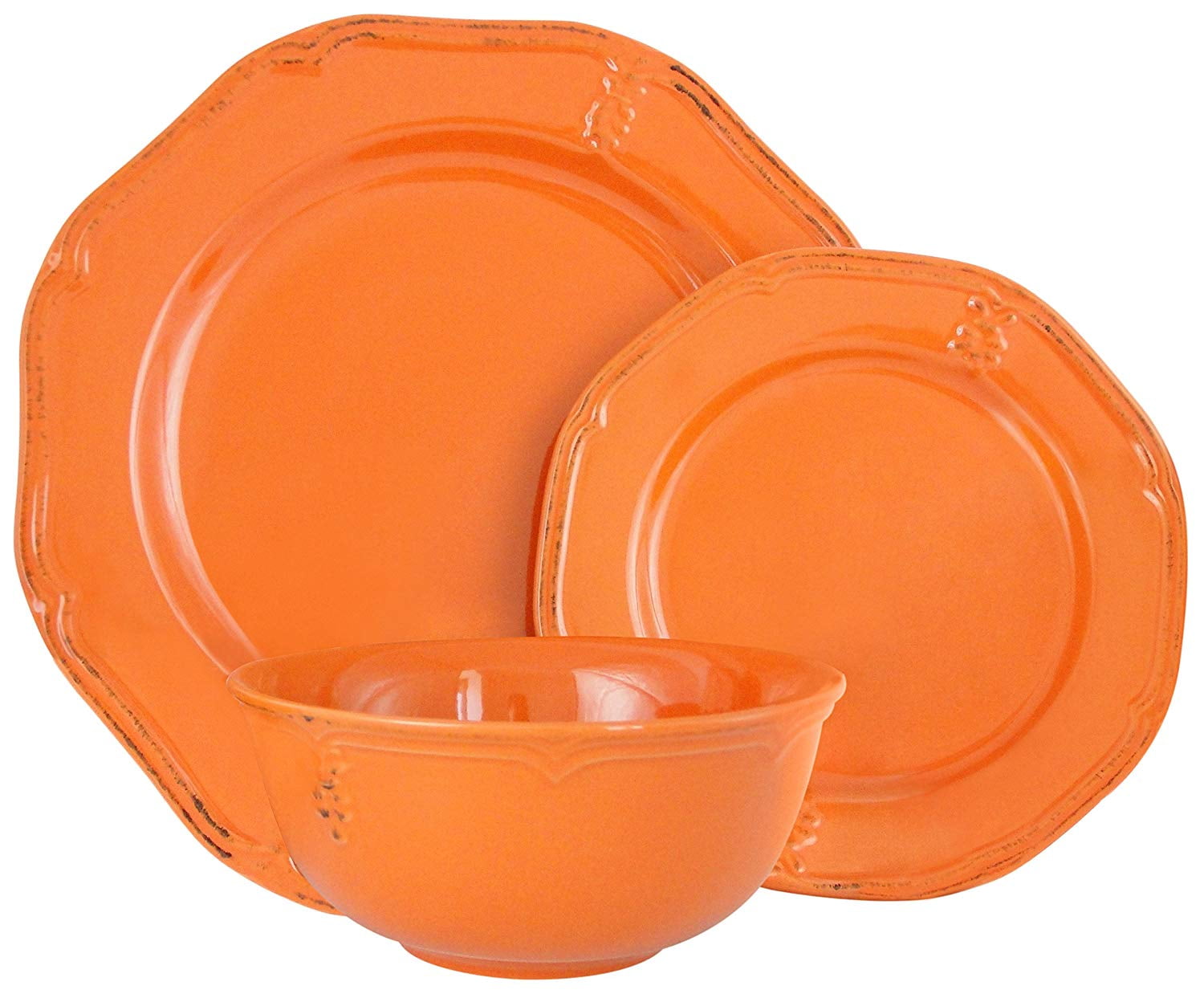 Melange Stoneware 18Piece Dinnerware Set (Antique Orange) Service for 6 Microwave
