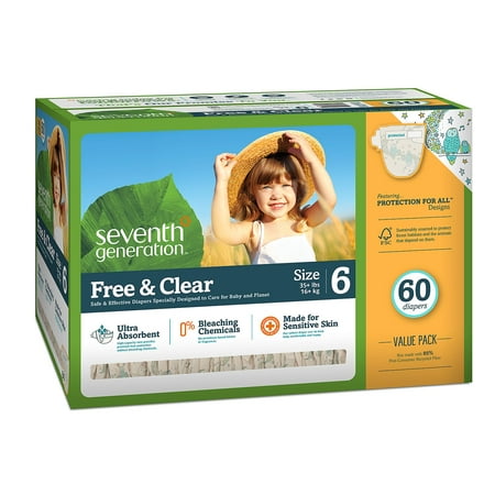 A Product of Seventh Generation Free & Clear Baby Diapers - Diaper Size Size 6 - 60 Ct. [Skin Soft, Comfortable and Good Sleep Diapers](Babys Best (Best Baby Hygiene Products)