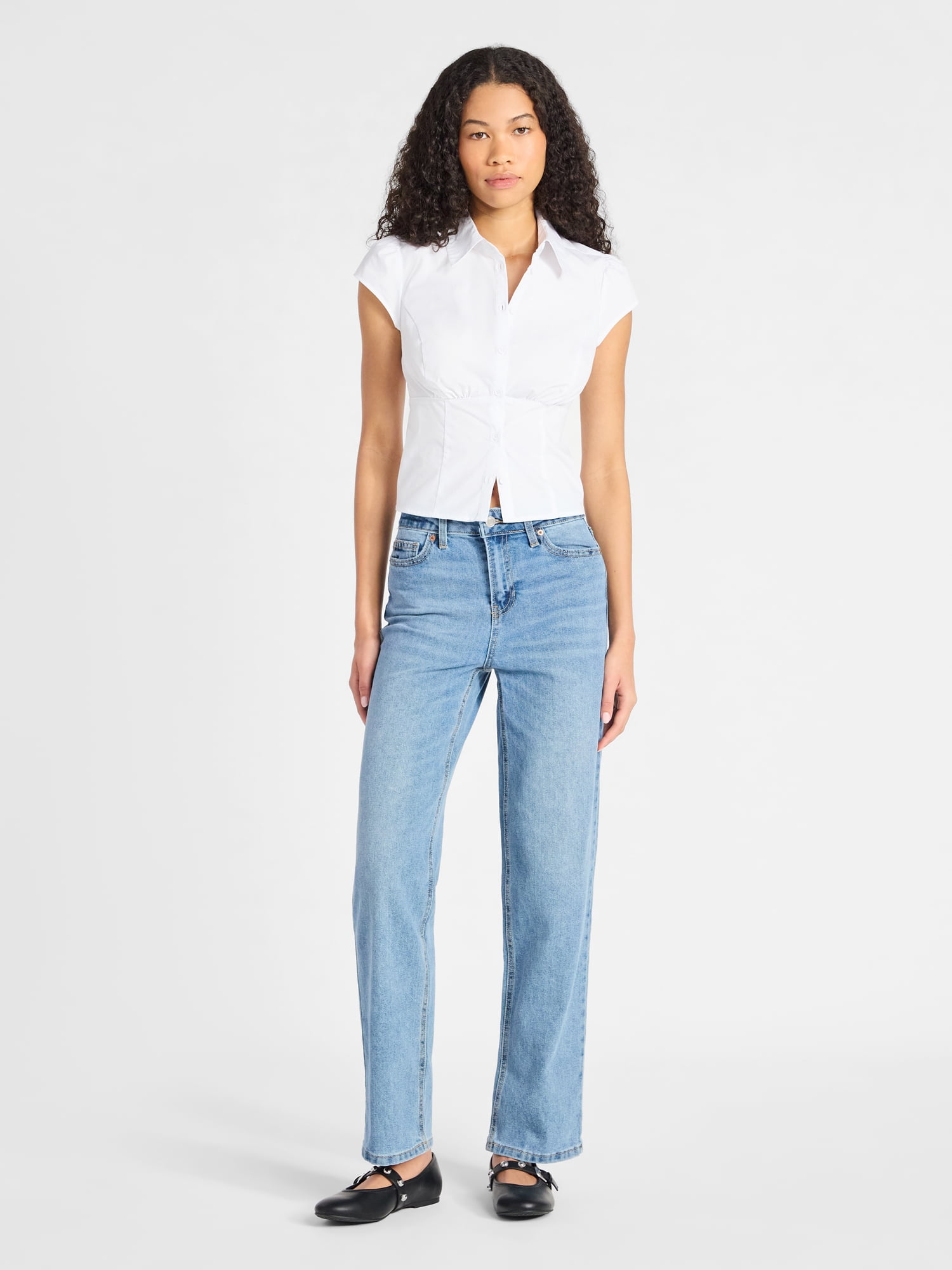 No Boundaries Women's Plus High-Rise Straight Leg Jeans, 30” and 32" Inseam, Sizes 00-24W