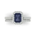 thumbnail image 2 of 2.22 ct Brilliant Emerald Cut Blue Sapphire 18K White Gold Halo Solitaire with Accents Engagement Bridal Wedding Ring Band Set size 10.25, 2 of 7