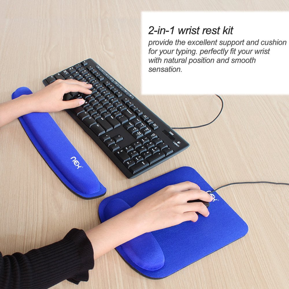 NEX Ergonomic Mouse Pad with Wrist Support, Memory Foam Keyboard Wrist Rest for Computer, Blue (NX-PAD002)