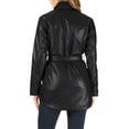thumbnail image 3 of Women's Long Sleeve Button Front Waist Belted Faux Leather Coat Jacket, 3 of 4