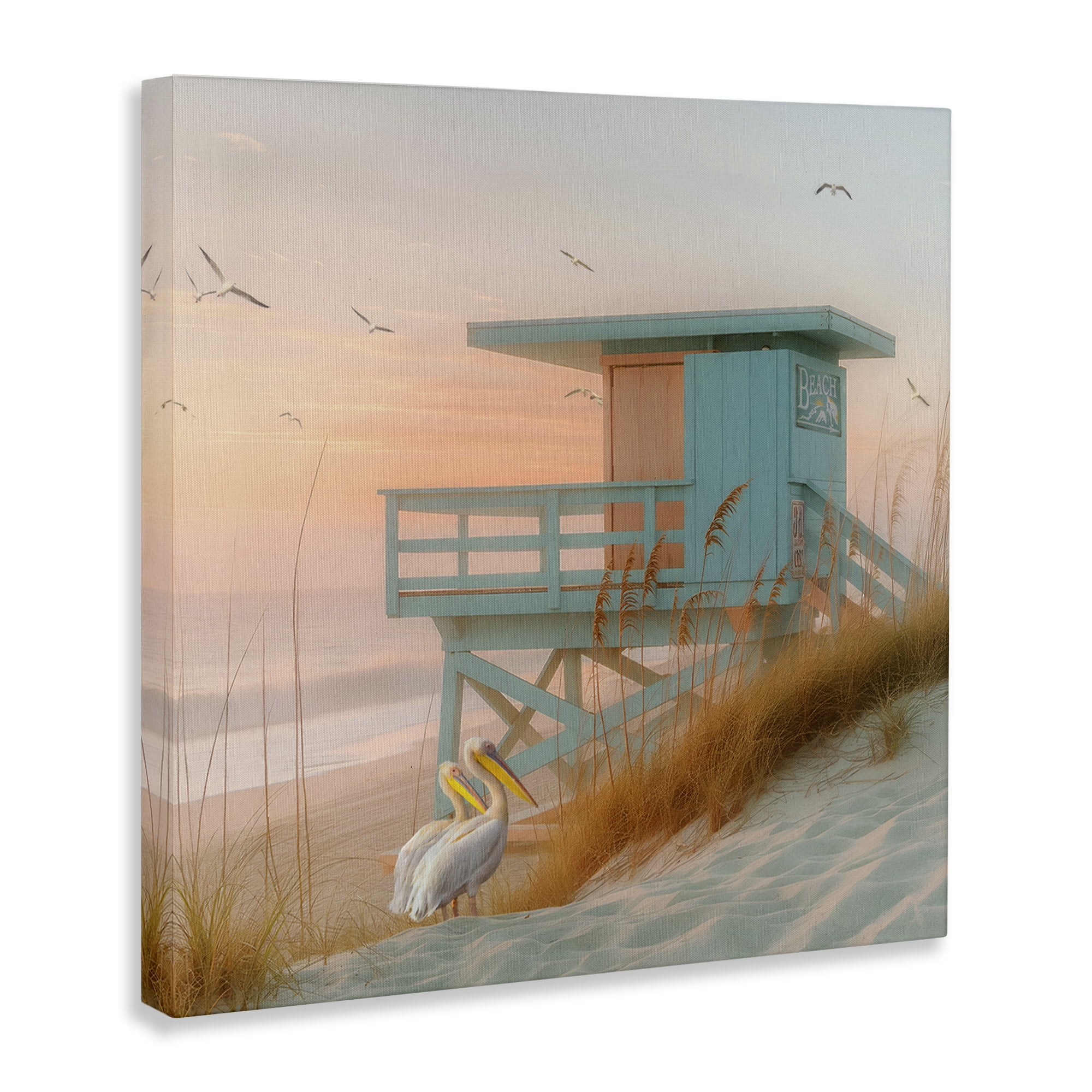 Stupell Industries Coastal Charm Beach Hut Coastal Painting Gallery Wrapped Canvas Art Print Wall Art, 36 x 36