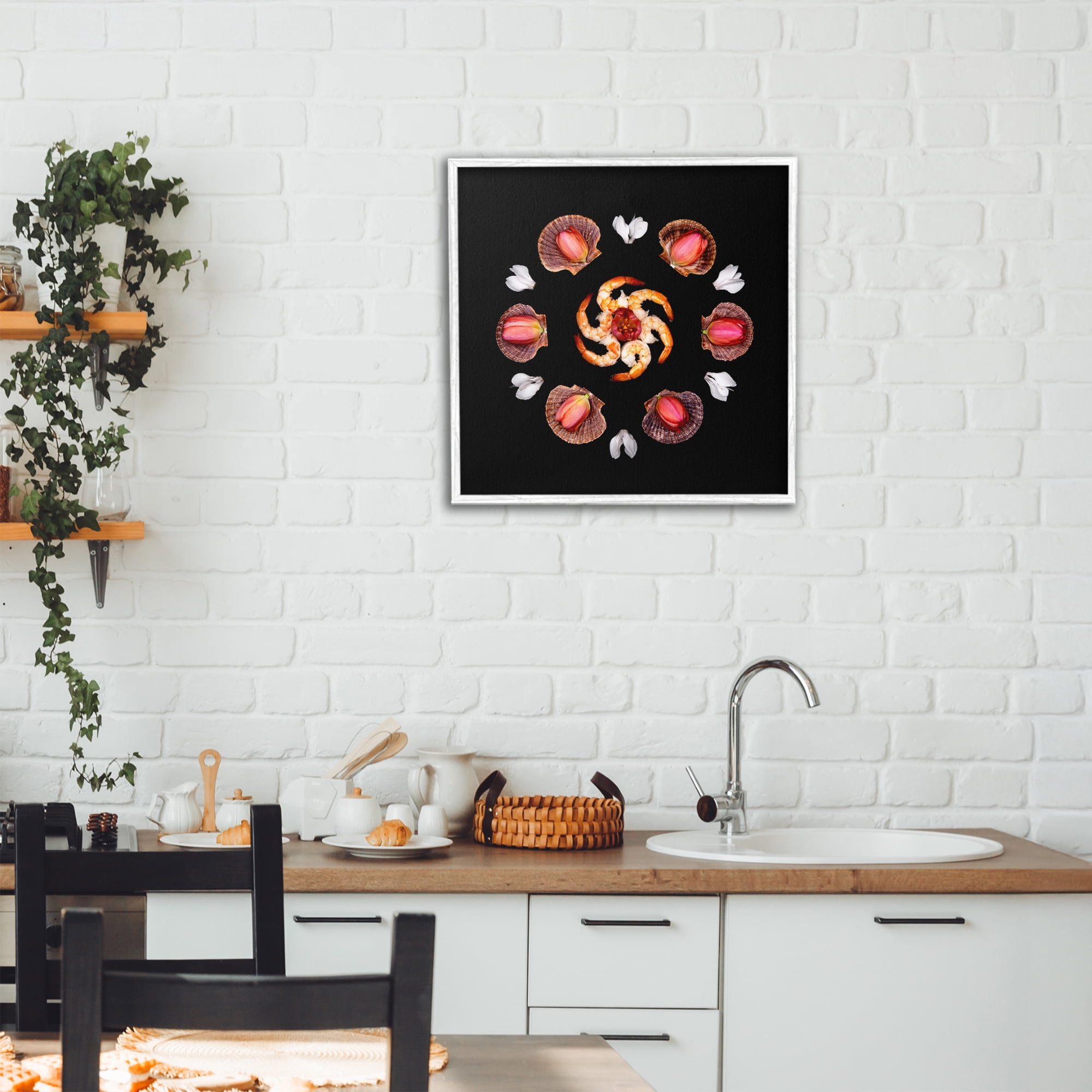 Stupell Industries Seashells & Tulips Symmetry White Framed Giclee Art, design by Beth Adoette
