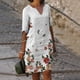 thumbnail image 2 of Vestidos de manga 3/4 para mujer Vestido de tirantes con estampado de flores a la moda Vestido con cuello en V hasta la rodilla Pompotops  hdfakjf6085, 2 of 5