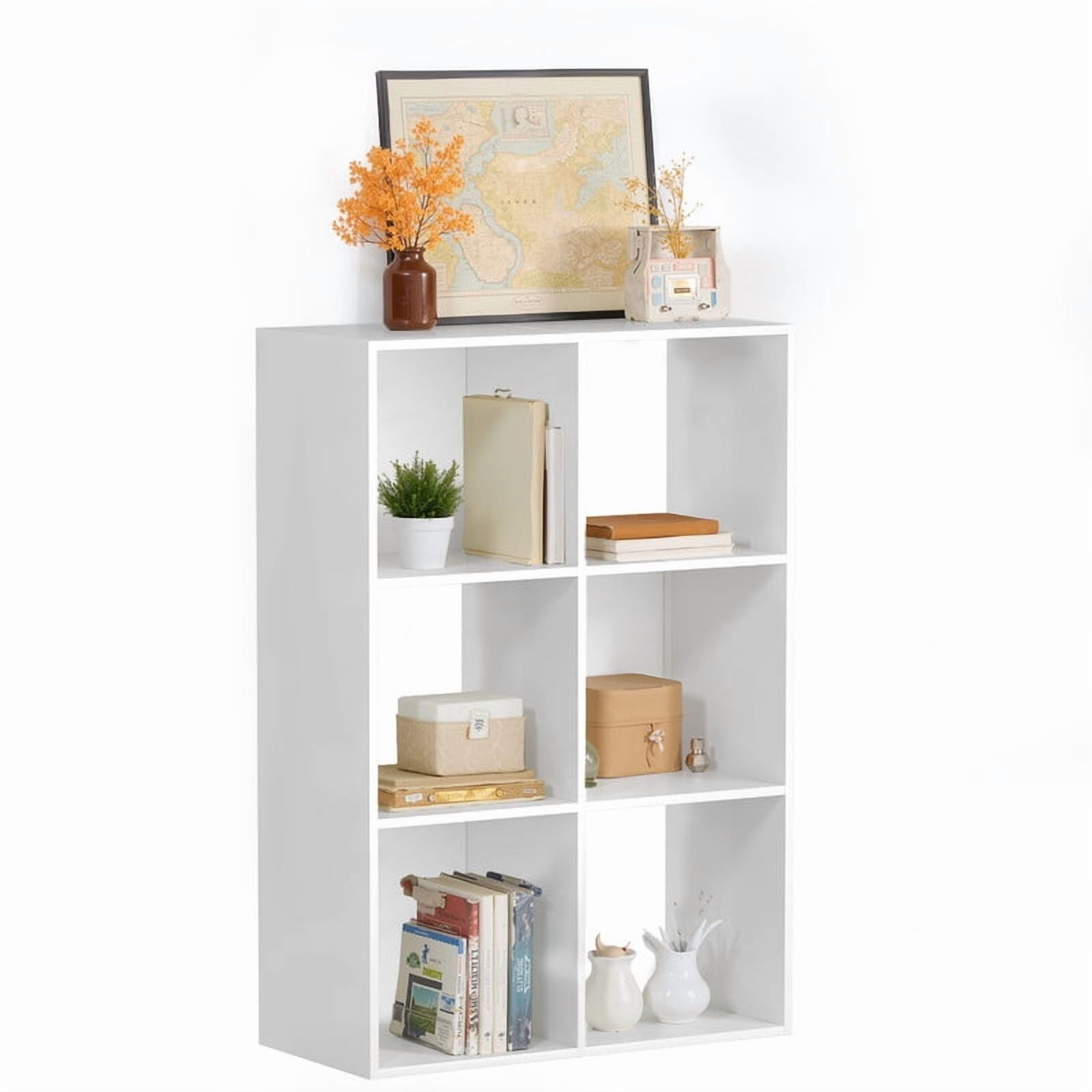Beddle 6-Cube Storage Organizer, Open Bookshelf with Removable Back Panels, White Wood Bookcase for Living Room, Bedroom and Home Office
