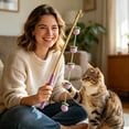 thumbnail image 3 of Natural Wood Cat Wand Toy with Fruit Plush Charms and Bell, Interactive Teaser Stick for Indoor Cats, Lightweight Durable Fishing Pole Toy for Kittens(Purple), 3 of 4
