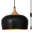 thumbnail image 3 of Big Plug in Pendant Light Modern Hanging Light Fixture with 16.4ft Cord On/Off Switch for Kitchen Island,Dining Room,Over Table,Black and Wood Grain Paint （ Not Included Bulbs ）, 3 of 8