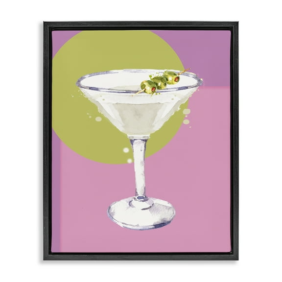 Stupell Industries Olive Martini Cocktail Food & Beverage Painting Black Floater Framed Canvas Art Print Wall Art, 17 x 21