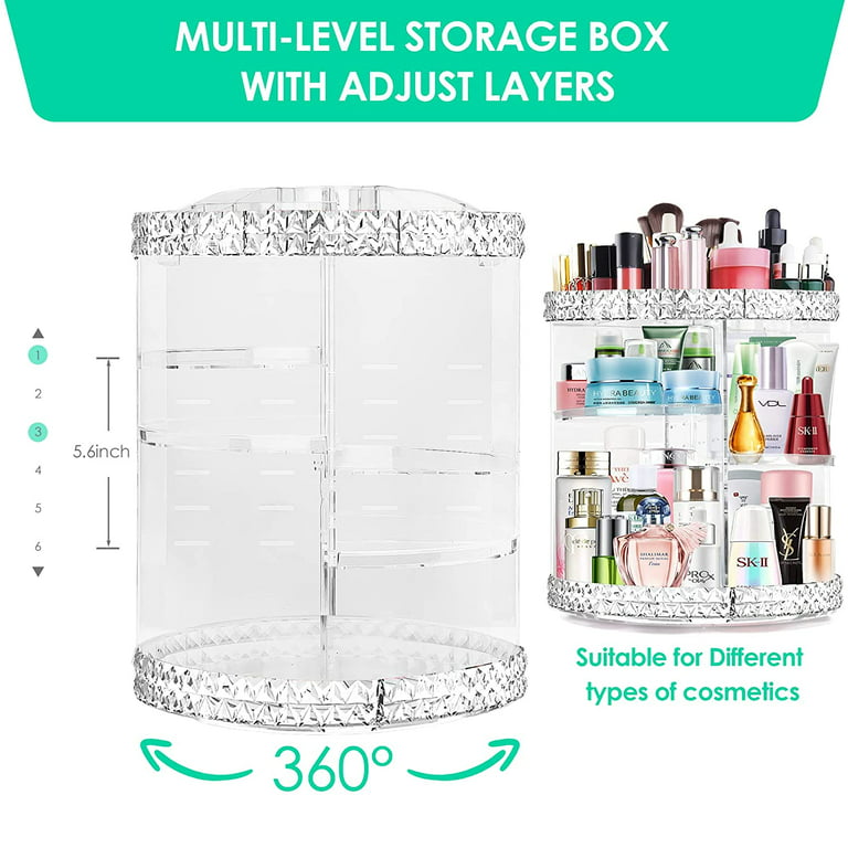 360 Rotating Makeup Organizer, Adjustable Storage Large Capacity Makeup  Display Case Clear Acrylic Perfume Organizer Container for Cosmetic Brushes  Lipsticks 