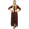thumbnail image 1 of Bimba Rayon Brown Asymmetrical Hem Kurta With Scarf Designer Indian Clothing-26, 1 of 8