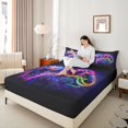 thumbnail image 4 of Manfei Video Game 3pcs Twin Sheet Sets,Geometric Stripes Twin Fitted Sheet,Black Purple Breathable Flat Sheet,Lightweight Gamepads Bedroom Decoration, 4 of 7