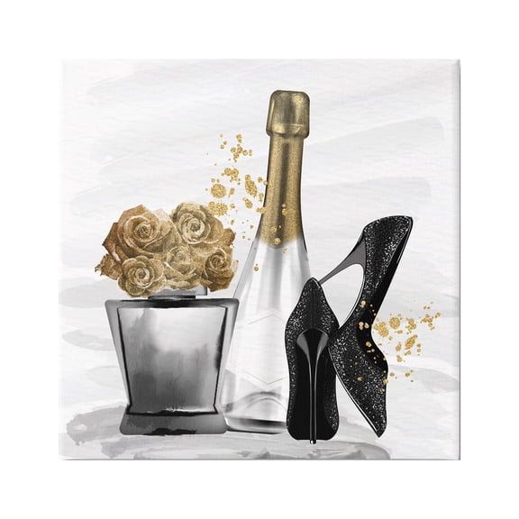 Stupell Industries Chic Upscale Fashion Heels Floral Champagne Bottle Graphic Art Gallery Wrapped Canvas Print Wall Art, Design by Kim Allen