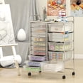 thumbnail image 4 of QRKD 15 Drawer Rolling Cart with Drawers, Storage Organizer Cart for Classroom Office School Teacher, Mobile Drawer Cart for Tools, Crafts, Small Printer, Clear, 4 of 18