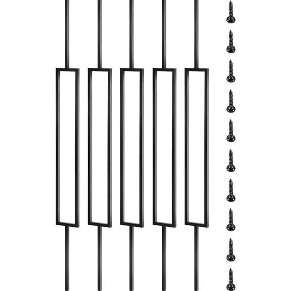 10 Pack Metal Deck Balusters 44x0.5 Inch Staircase Spindles with Screws Iron Railing for Wood Composite Deck Outdoor Stair Porch Black