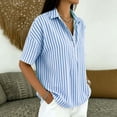 thumbnail image 5 of Stamzod Striped Tops for Women Trendy Fashion V-Neck Short Sleeve T-Shirts Plus Size Dressy Casual Blouses Blue C XXXL, 5 of 7