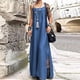 thumbnail image 2 of Vestido largo ajustable de denim azul clásico para mujer: diseño con tirantes, tejido elástico, adecuado para ocasiones diarias/formales, varias tallas, 2 of 5