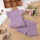 thumbnail image 5 of Conjuntos de blusas y camisas de cuello redondo y manga corta para niñas Conjunto de top con mangas voladoras y volantes con flores Conjunto de punto de verano para niñas Tops de poliéster para niñas, 5 of 9
