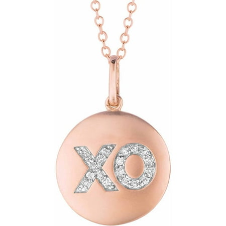 0.1 Carat T.W. Diamond Rose Gold-Plated Sterling Silver Round Hugs and Kisses (XO) Disc Pendant