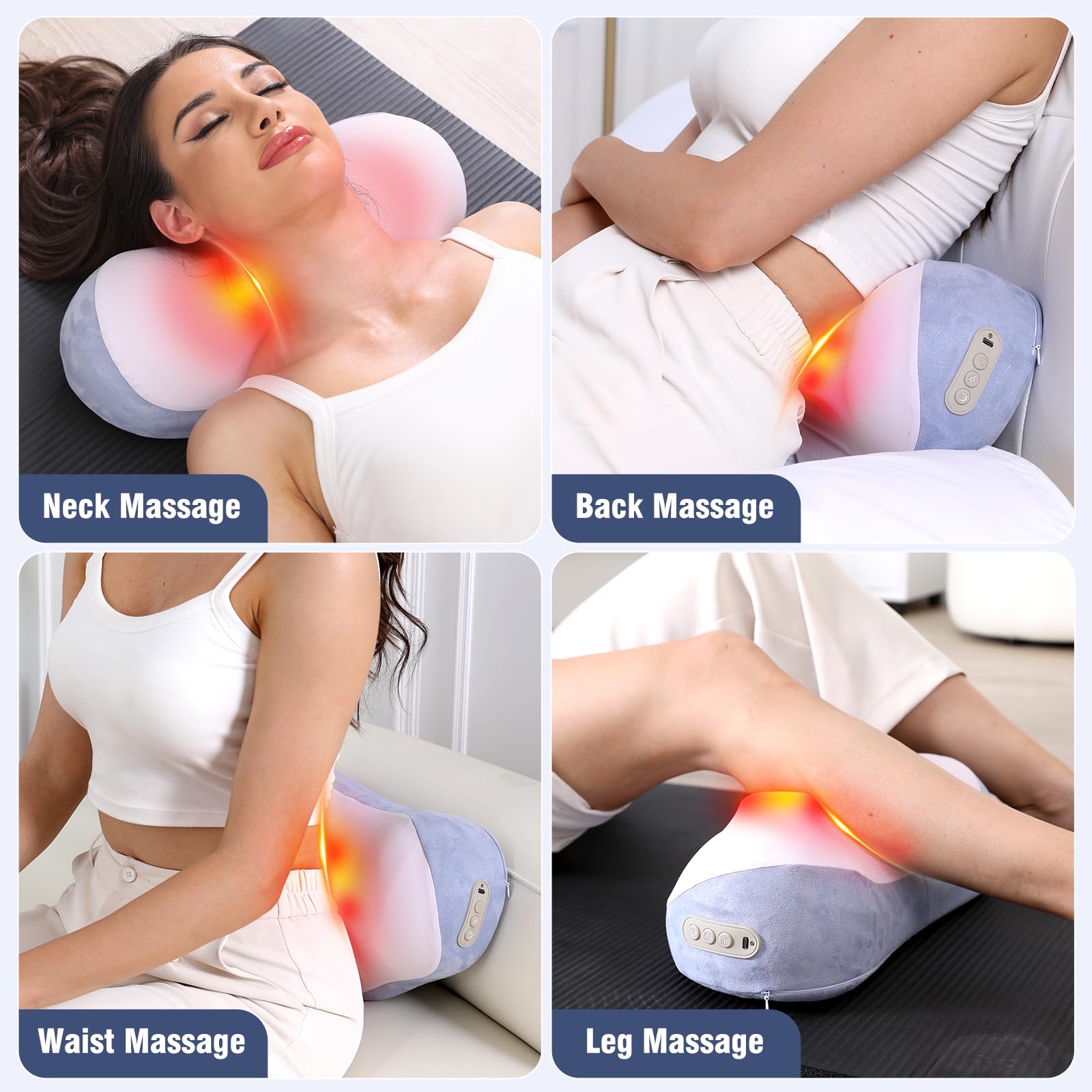 Shiatsu Back and Neck Massager with Heat, Electric Massage Pillow for Back Pain Relief Deep Tissue, 3D Stereoscopic Support Traction, Deep Kneading Massager for Neck and Shoulder Muscle Pain
