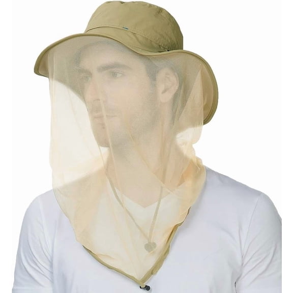 TOP-EX Men’s Waterproof Mesh Veil Bucket Hat, UPF 50 Sun Protection, Packable Outdoor Hat, Khaki, M/L
