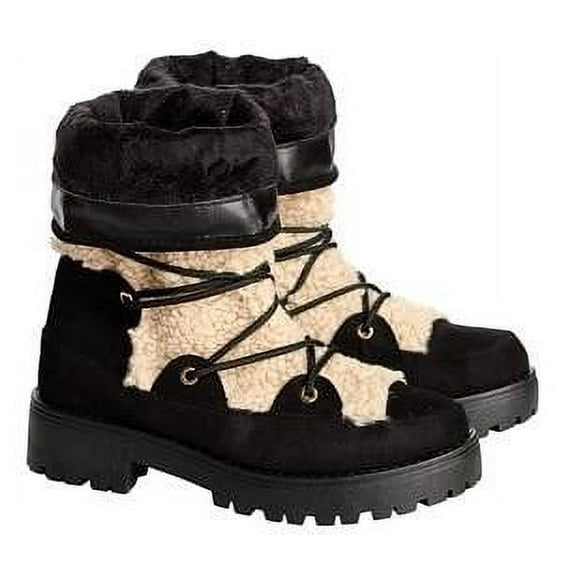 Bamboo Women's Dressy Black Suede Fur Shaft Boot w/Shoe Laces