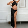 thumbnail image 2 of Gyujnb Maternity Photoshoot Dress Halter Neck Cutout High Slit Bodycon Maxi Pregnancy Party Gown,L, 2 of 5