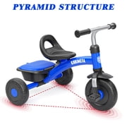 KORIMEFA Toddler Trike for Ages 2-5 Boys Girls, Beginner Kids Tricycle with Quiet Wheels & Storage Bin, Blue