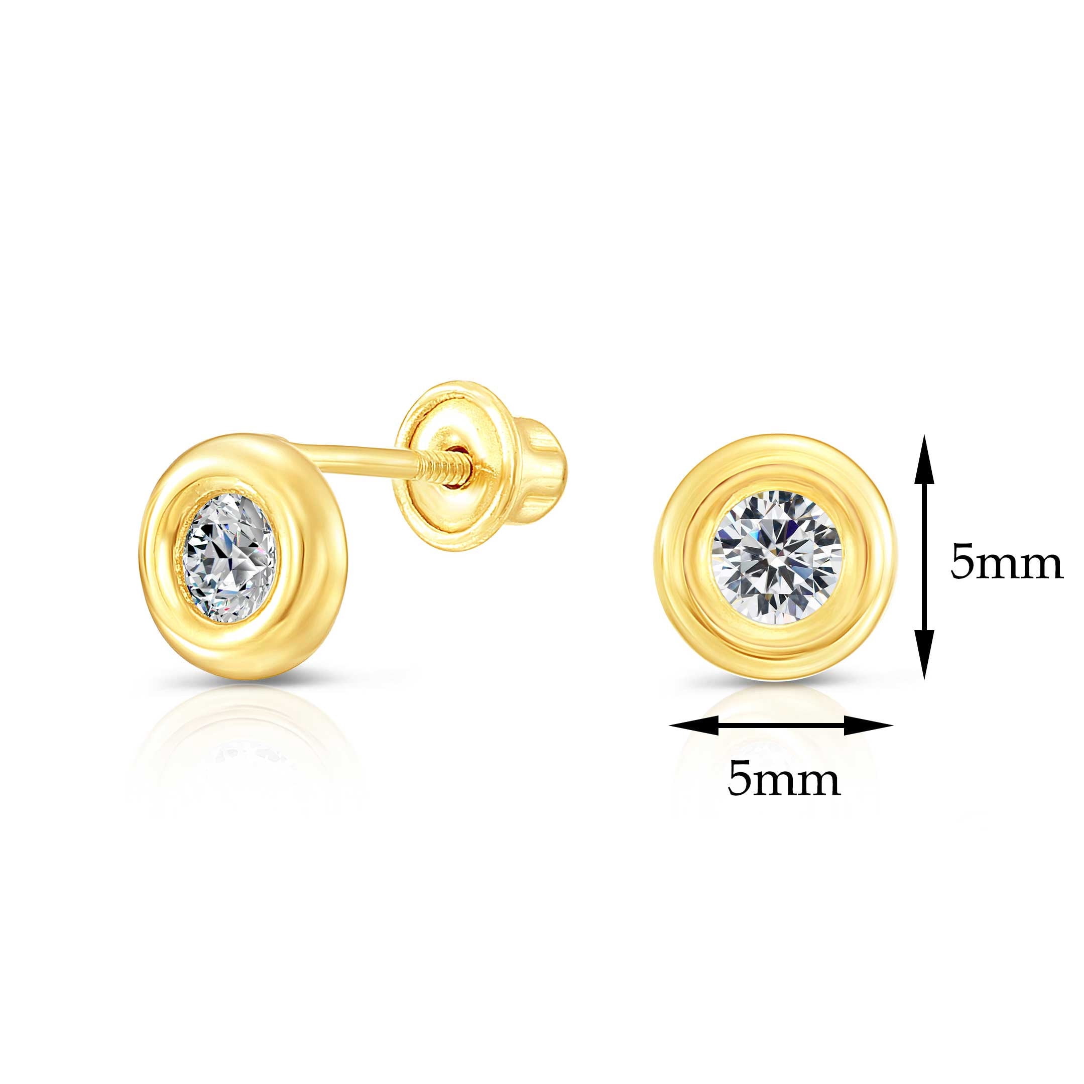 Tilo Jewelry 10K Yellow Gold Round Bezel-Set CZ Stud Post Earrings with Secure Screw-Backs | Everyday Dainty Small Earrings for Women & Unisex