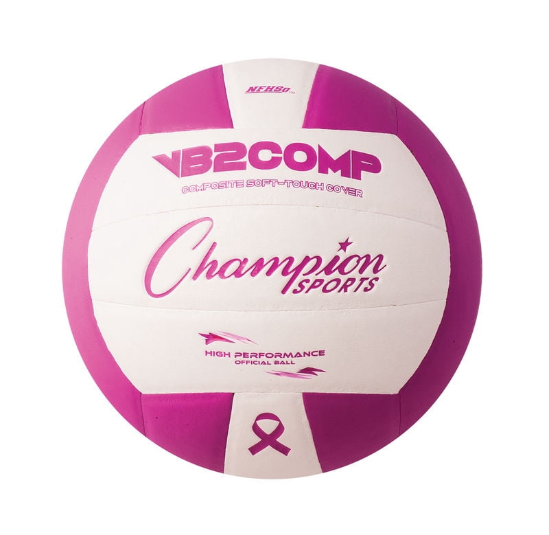 Champion Sports VB Pro Comp Series Indoor Volleyball, Official Size - Durable, Soft-Touch Volleyballs with Composite Synthetic Leather Cover - Premium Equipment and Gear - Pink/White