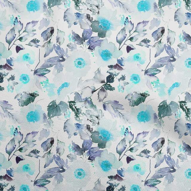 oneOone Georgette Viscose Turquoise Blue Fabric Florals Sewing Material Print Fabric By The Yard 42 Inch Wide