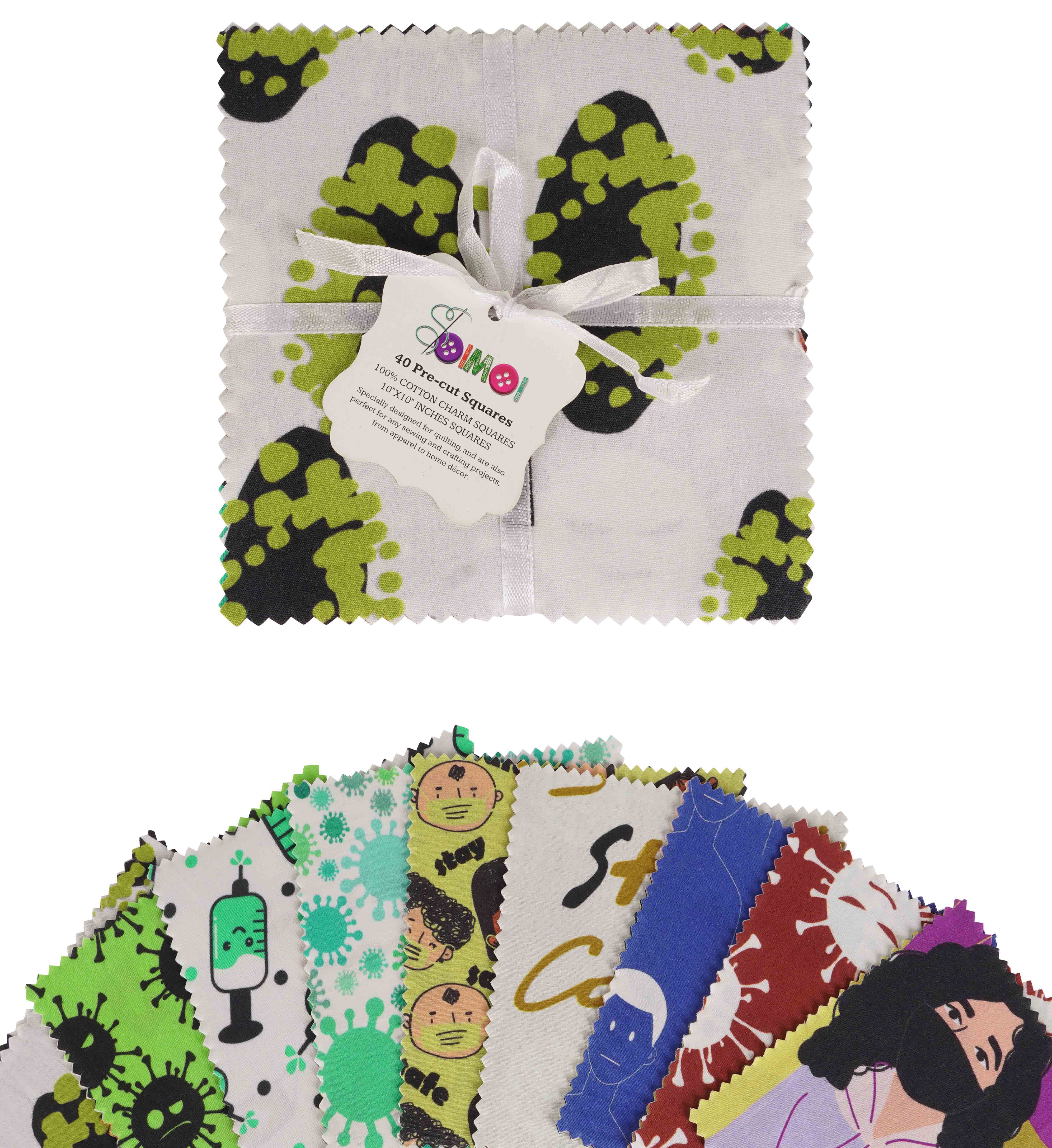 Soimoi Print Precut 10-inch Cotton Fabric Quilting Squares Charm Pack DIY Patchwork Sewing Craft-Multicolor3