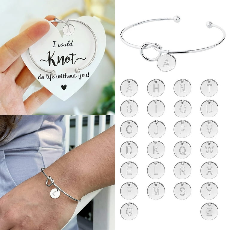 XIAQUJ Plated Love Knot in itial Disc Bangle All 26 Letter Alphabet Bangle  Bracelet Silver Bracelets for Womens Girls Bracelets SL6 