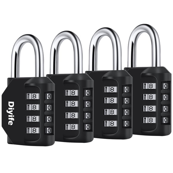 Combination Padlock, [4 Pack] Diyife 4 Digit Locker Lock Weatherproof Lock Outdoor Combination Lock for School Gym Locker,Toolbox, Fence, Gate, Hasp,