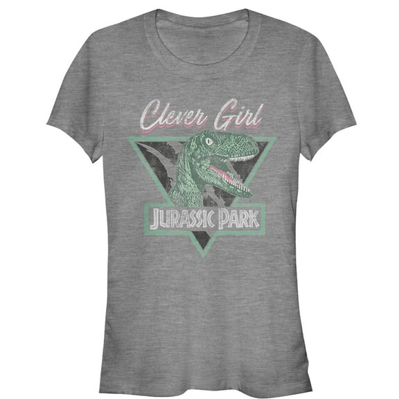 Junior's Jurassic Park Retro Clever Girl Triangle Graphic Tee Athletic Heather Large