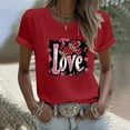 thumbnail image 5 of Ounisa T-Shirts pour Femmes Col Rond Mignon Cœur Lettre Graphique Manches Courtes Hauts d'Été, 5 of 5