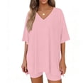 thumbnail image 4 of LIaqionyy 2 Piece Sets for Women Summer Lounge Short Sleeve Oversized V Neck Shirt Biker Shorts Outfits Set, 4 of 7