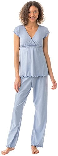 Womens Short Sleeve v-Neck Maternity Pajama Set with Nursing Access for Breastfeeding Made in The USA Majamas Genna PJ