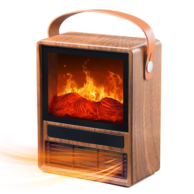 Calefactor eléctrico portátil tipo chimenea AckMizz con llama 3D mini