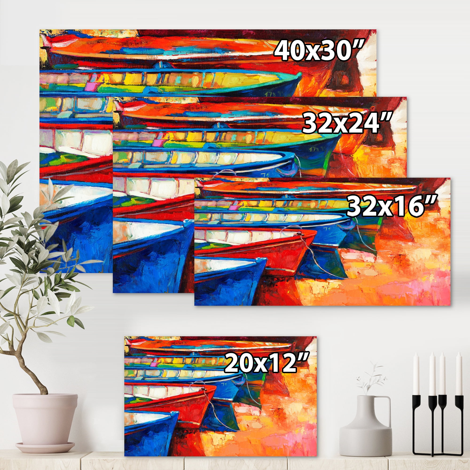 Designart ' Boats During Warm Colourd Sunset In The Harbor II ' Nautical & Coastal Canvas Wall Art Print