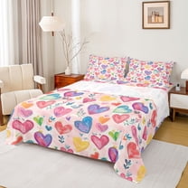 jejeloiu Kawaii Heart Print Twin Sheet Set (3-Piece) Valentine Graffiti Love Microfiber Decor