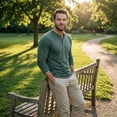 thumbnail image 4 of Youthup Men's Casual Henley Long Sleeve T-Shirt with Four-Button Detail & Color Block Design for Daily Wear, 4 of 10