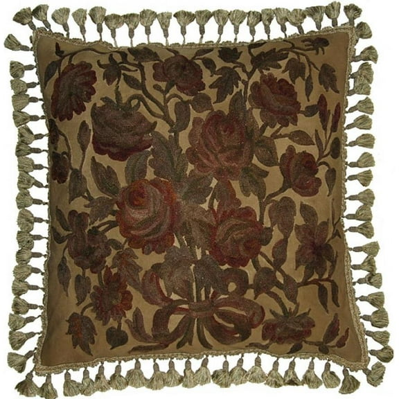 Throw Pillow Traditional Antique Beige Canvas Down Feather Insert Handmade