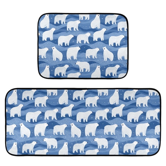 2-Piece Kitchen Mat Set Non Slip Washable Floor Mats Decorative Rugs for Kitchen Sink Laundry White Polar Bears Pattern