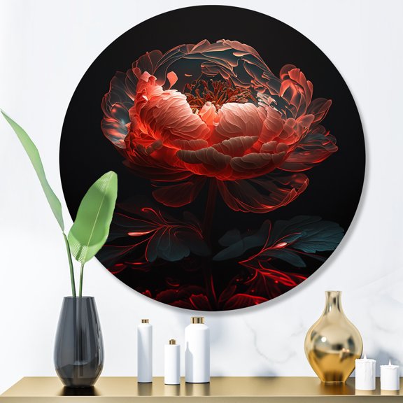 Designart "Petals of Red and Black Peonies" Floral Peony Metal Round Wall Art Prints