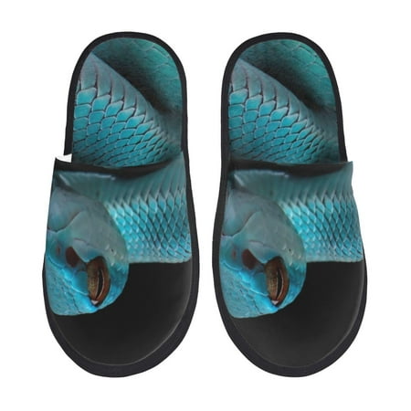 Balery Blue Viper Snake1 Slient Indoor Furry Fleece Comfort House Shoes Soft Non-Slip Home Shoes Cotton slippers House Slippers-- Large