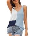 thumbnail image 1 of Blusa de punto sin mangas holgada informal de verano con cuello en V para mujer, chaleco de colores en contraste, 1 of 6