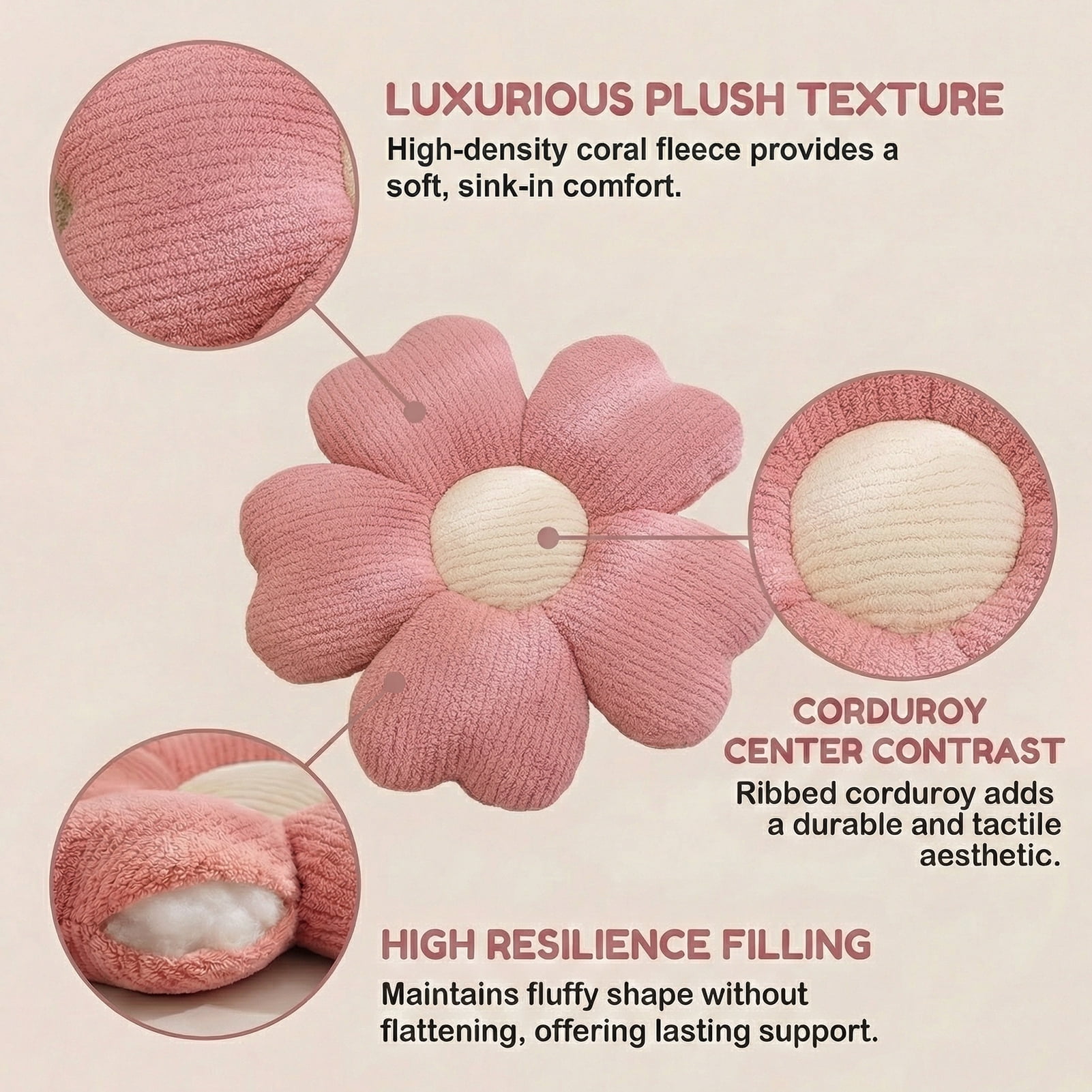 HonorHut 2 Pack Flower Shaped Throw Pillows Five Petal Flower Seating Cushions Cute Daisy Shaped Floor Cushion for Chair Couch & Room Decor Pink and Yellow