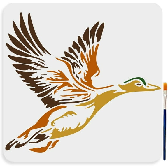 Wild Duck Stencil 11.8×11.8inch Large Wild Goose Stencil with Paint Brush Reusable Mallard Animal Flying Duck Drawing Template